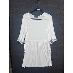 POL Shirt Midi Dress Womens Size S White 3/4 Sleeve Round Neck